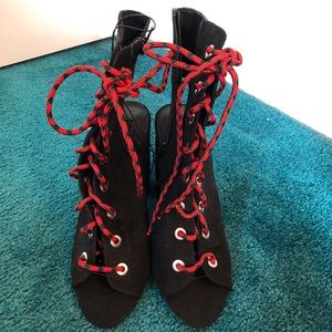 Suede black lace up heels